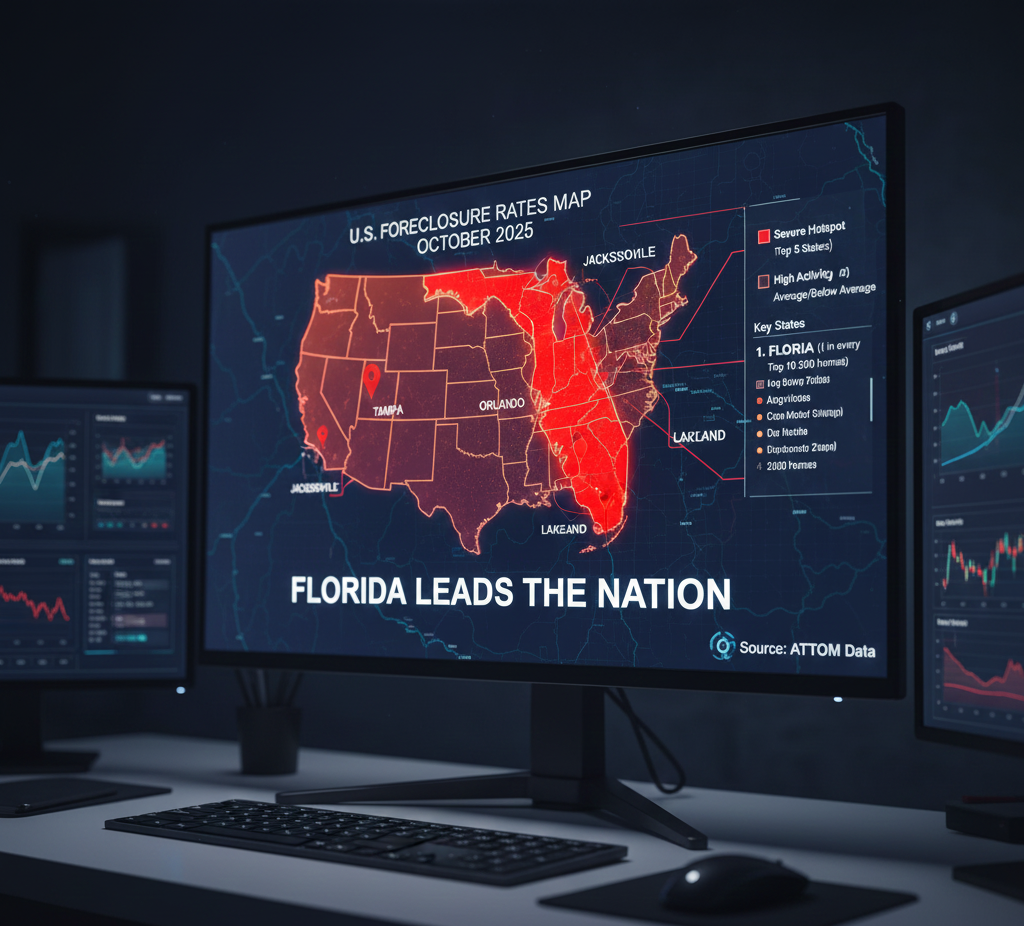 US Foreclosure Rates Map October 2025 showing Florida leading the nation