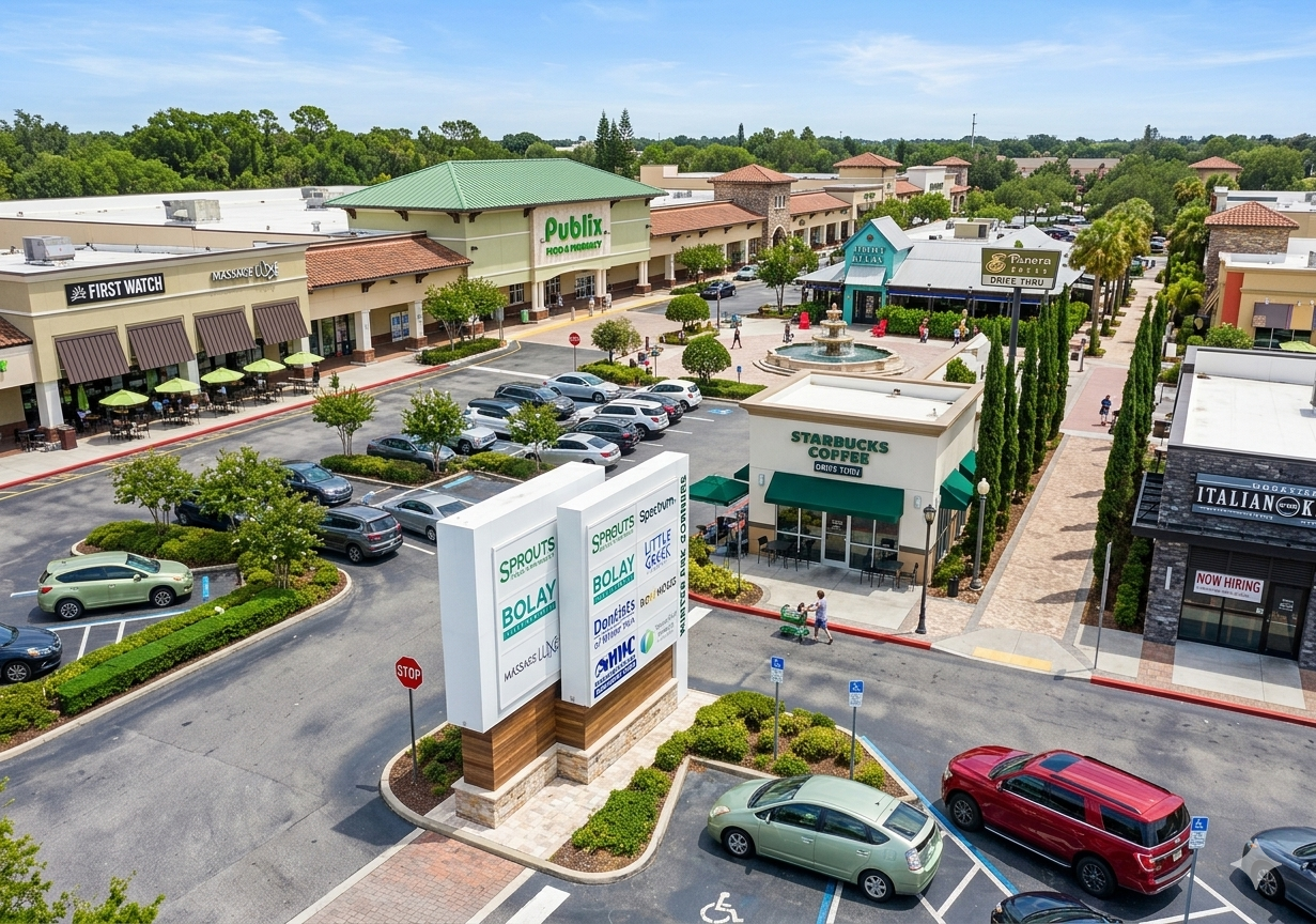 Aloma Avenue shopping and dining in Winter Park FL — Publix, Sprouts, restaurants, and retail near Winter Park Pines