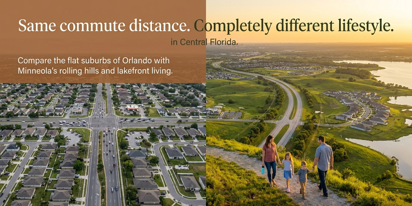Comparison of Minneola, Florida vs nearby Orlando suburbs — home prices, commute times, and lifestyle differences