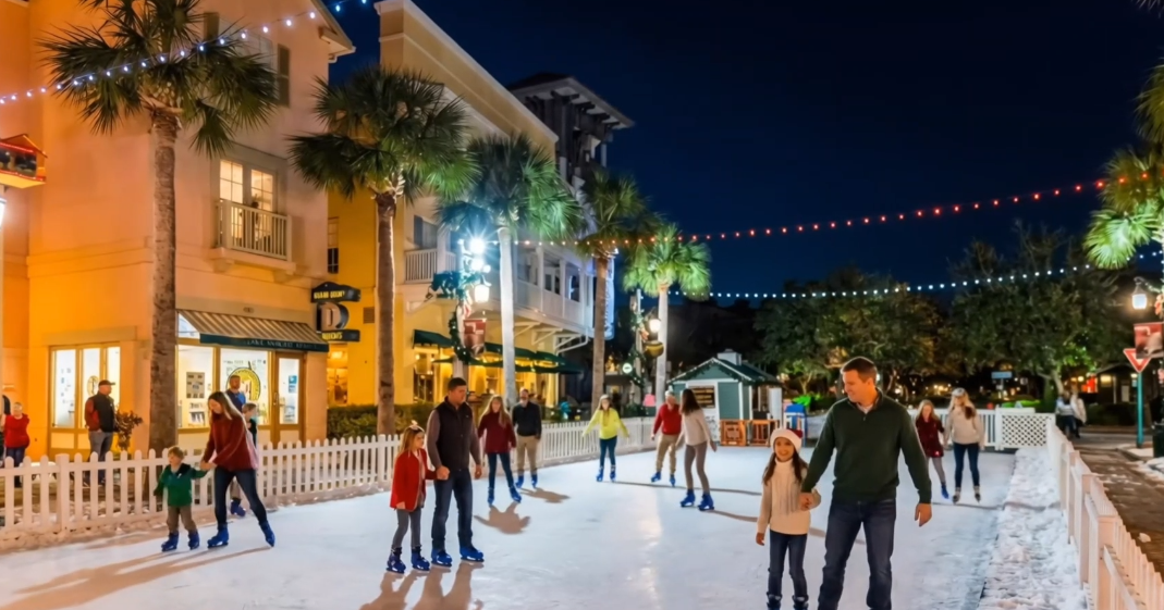 Celebration FL holiday snow event on Market Street