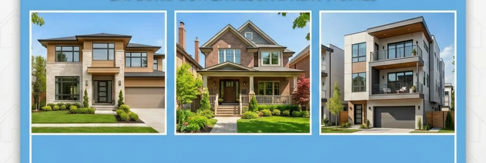 Three new homes listed for sale with beds, baths, square footage, prices